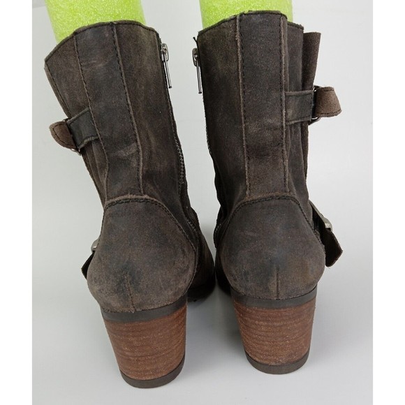 Born Galene Rustic Brown Leather Suede Distressed Moto Boots Womens Size 8.5 - Picture 4 of 9